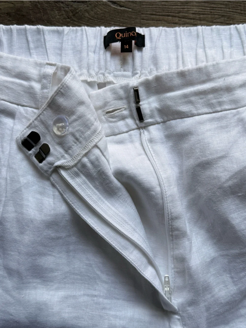 Quince White 100% European Linen Pleated Trouser Size 14-Short
